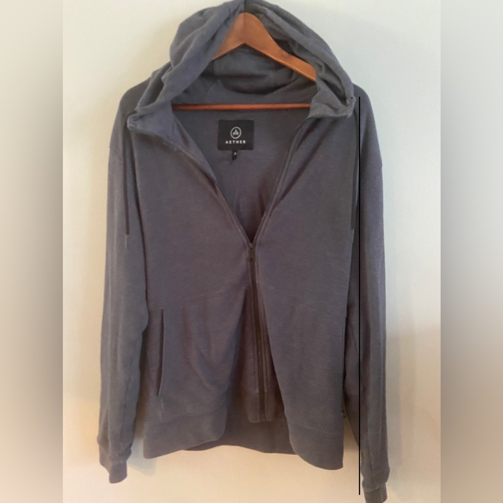 Grey full zip Aether hoody, butter soft and designed for adventure!